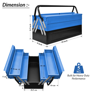 Plantex Metal Tool Box/Tools Box With Large Capacity/Empty Tool Box/Tool Organizer For Carpenter, Garage, And Home Essential Tools - 5 Compartments - (Blue & Black)