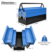 Plantex Metal Tool Box/Tools Box With Large Capacity/Empty Tool Box/Tool Organizer For Carpenter, Garage, And Home Essential Tools - 5 Compartments - (Blue & Black)