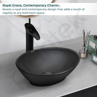 Plantex Ceramic Wash Basin for Bathroom/Table Top Ceramic Basin/Washbasin for Bathroom - (BOAT-NS-BLACK-Marble Finish,16 x 13 x 5.5 Inch)