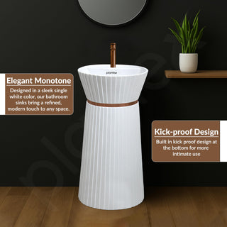 Plantex Ceramic Pedestal Basin for Bathroom/Designer One Piece Pedestal Free Standing Round Wash Basin for living Room/Hotel (White)