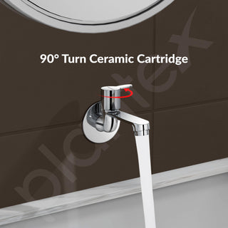 Plantex Long Body Bib Cock for Bathroom with Water Saving Aerator/Wall Mount Bib Tap with Wall Flange and Teflon Tape for Bathroom-7 Year Warranty (FLO-802-Chrome)