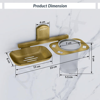 Plantex 304 Grade Stainless Steel 2in1 Soap Dish with Tumbler Holder/Soap Stand/Tooth Brush Holder/Bathroom Accessories - Parv (Brass Antique)