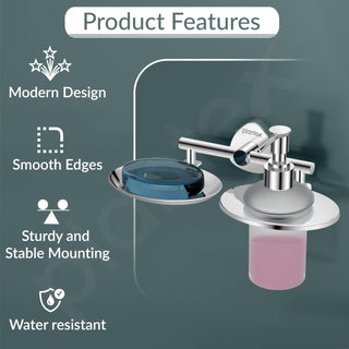 Plantex J4 Stainless Steel Soap Dish with Liquid Dispenser/Soap Stand for Bathroom Wall Mount/Shampoo Dispenser/Bathroom Accessories (Chrome Finish) Angel
