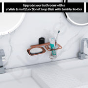 Plantex 304 Grade Stainless Steel 2in1 Soap Dish with Tumbler Holder/Soap Stand/Tooth Brush Holder/Bathroom Accessories - (Parv-Rose Gold & Black)