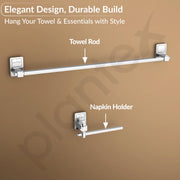 Plantex 304 Grade Stainless Steel Bathroom Accessories Set of 5 - Towel Rod/Hand Napkin Hanger for Wash Basin/Soap Case/Toothbrush Holder/Robe Hook - Darcy (Chrome)