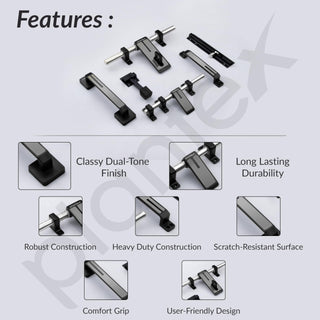 Plantex Stainless Steel Door Kit for Single Door/Door Accessories (10-inch Al-Drop,8-inch Latch,2 Handles,7-inch Tower Bolt and 4-inch Door Stopper-(Chrome & Z-Black)