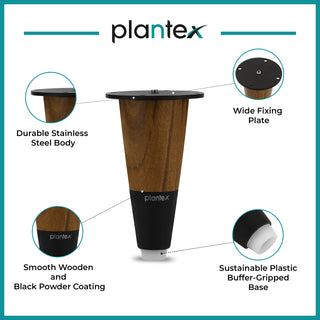 Plantex 4 Inch Sofa Legs for Bed Furniture/Sofa Legs for Table/Sofa Support Legs with Rubber Grip (Black, 6 Pcs)