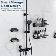 Plantex Bathroom Organiser Without Drill/Stainless Steel Bathroom Combo/Self Adhesive Soap Holder - Pack of 4 (Black,12 x 4 Inch)