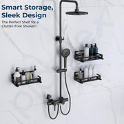 Plantex Bathroom Shelf/Self-Adhesive Bathroom Organizer/Wall Mount Shelf for Kitchen - Pack of 3 (Black)
