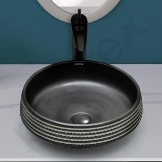 Plantex Ceramic Table Top Washbasin/Designer Round Wash Basin/Countertop Bathroom Basin/Sink for Bathroom(15 x 15 x 5.5 Inch)