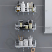 Plantex Stainless Steel Self Adhesive Shelf/Multipurpose Bathroom Shelf with Hooks/Towel Holder/Rack/Bathroom Accessories Set/Bathroom Organiser Without Drill - Pack of 3 (Chrome)