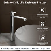 Plantex Pure Brass High Neck Pillar Tap for Wash Basin with Teflon Tape/Tabletop Wash Basin Tap/Pillar Cock with 7 Year Warranty (FLO-804-Mirror Chrome)