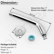 Plantex 9-Inch Round Bend Shower Arm for Overhead Shower/Stainless Steel Shower Pipe/Wall Mount Bathroom Fitting with Â½-Inch Thread - Pack of 1 (Chrome)