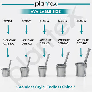 Plantex Heavy Stainless Steel Mortar & Pestle Set/Spice Mixer/Khalbatta/Khal/Okli for Kitchen - Size 5(Dia: 9, H: 10 cm)
