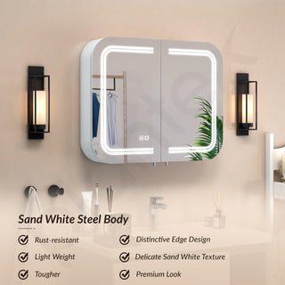Plantex Steel LED Bathroom Mirror Cabinet/Bathroom Box/Double Door Round Corner Mirror with Storage (28x23 Inch-White)