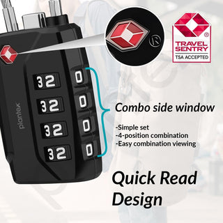 Plantex 4-Digit Combination Padlock/TSA Metal Lock with String Shackle/Number Lock for Luggage/Travel Bag/Suitcase/Backpack/Lockers - Pack of 1 (Black)