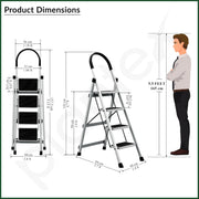 Plantex Steel Ladder for Home/Strong Foldable Wide 4 Step Ladder/Anti-Skid 4 Step Ladder - (Apex - White)