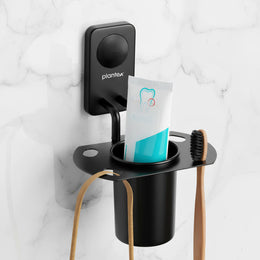 Plantex Stainless Steel Toothbrush Holder/Tumbler Holder Stand/Wall Mounted Toothbrush Stand for Bathroom Accessories - Pack of 1 (Black, 576)