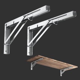 Plantex Heavy Duty 16 Inch Foldable Shelf Bracket/Stainless Steel Multipurpose Bracket/L Bracket/Space Saving Wall Bracket for Shelf/Folding Table Bracket for Home & Office (Pack of 2, Chrome)