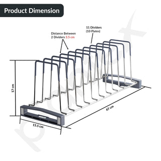 Plantex Sturdy Stainless Steel Plate Organizer for Kitchen/10 Plate Stand for Plateform/Rubber Gripped Thali Rack(Slot-10, Pack of 1, Size-10 Inches)