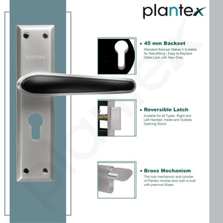 Plantex Heavy-Duty Door Lock Set - Main Door Lock Plate Handle Set/6-Lever Mechanism Mortise Locks with 3 Keys/Brass Locks Body & Cylinder (PTP-09- Satin & Black)