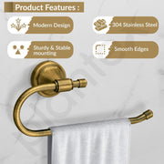 Plantex 304 Grade Stainless Steel Bathroom Accessories Set of 3 - Towel Hanger/Napking Holder/ Soap Holder for Bathroom - Niko (Brass Antique)