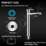 Plantex Pure Brass High Neck Pillar Cocke/Tall Body Pillar Cock for Basin with Teflon Tape/Tap for Wash Basin with 7 Year Warranty - (Alpha, Chrome)