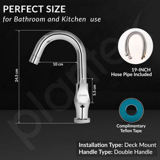 Plantex Pure Brass Wash Basin Tap with Water-Saving Aerator/Sink Tap for Kitchen Basin with 360° Swivel Spout for Kitchen and Basin Tap- 7 Year Warranty (PAC-1809-Chrome)