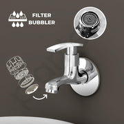 Plantex Single Lever Bib Cock Water Tap for Bathroom with Wall Flange and Teflon Tape/Wash Basin Tap for Home/Tap for Bathroom with Water Saving Aerator-(Samar-Chrome)