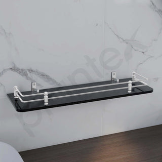 Plantex Premium Black Glass Shelf for Bathroom/Kitchen/Living Room - Bathroom Accessories (Polished, 18x6 Inches) - Pack of 1