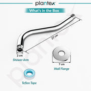 Plantex 11-Inch S-Shaped Shower Arm for Overhead Shower/Stainless Steel Shower Pipe/Wall Mount Bathroom Fitting with Â½-Inch Thread - Pack of 1 (Chrome)