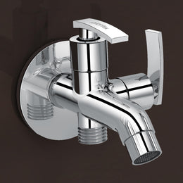 Plantex COL-1007 Pure Brass 2 in 1 Tap for Washing Machine with Water Saving Aerator /2-Way Bib Cock for Bathroom with Brass Wall Flange & Teflon Tape (Mirror-Chrome Finish)