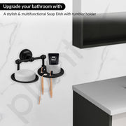 Plantex 304 Stainless Steel Skyllo Soap and Brush Holder Stand for Bathroom and Wash Basin (Black)