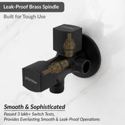 Plantex Angle Valve 2 in 1 with Brass Spindle/Two Way Angle Cock Tap with Wall Flange & Teflon Tape/Angle Valve for Bathroom- Pack of 1 (Black)