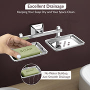 Plantex 304 Grade Stainless Steel Dual Soap Holder for Bathroom/Wall Mounted Soap Holder/Double Soap Dish/Bathroom Accessories - Squaro (Chrome)
