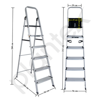 Plantex Big Foot 6 Step Ladder for Home/Aluminium Folding Ladder/Wide Anti-Skid Steps/Multipurpose Use (Black-Silver)