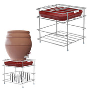 Plantex Matka Stand/Stainless Steel 2-Tier Matka Stands for Kitchen/Square Water Pot with Tray - (1186, Chrome)