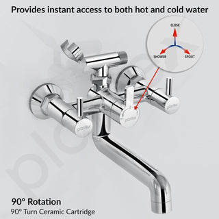 Plantex Telephonic Brass Wall Mixer for Bathroom/Tap Mixer/Wall Mixer for Bathroom 2 in 1 with 7-Year Manufacturer's Warranty-(ICO-917-Chrome)