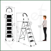 Plantex Steel Ladder for Home/Strong Foldable Wide 6 Step Ladder/Anti-Skid 6 Step Ladder - (Apex - White)