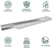 Plantex 304 Grade Stainless Steel Long Shower Drain/Floor Drain/Drainage Cover/Floor Drain Cover with Removable Grate (10 x 60 cm - Matt) (Capsule)