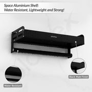 Plantex Aluminium Multipurpose Bathroom Shelf with Towel Rod with Movable Hooks/Bathroom Shelf Rack/Organizer for Bathroom Accessories - Wall Mount (Black)