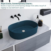 Plantex Ceramic Wash Basin for Bathroom/Oval Counter Top Basin/Tabletop Wash Basin for Home/Office(Pine Blue - 22x14x6 inch)