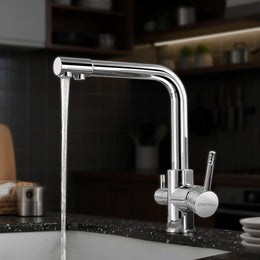 Plantex Kitchen Sink Faucet/Kitchen Tap Handle Brass and Body is 304 Grade Stainless Steel/Double Handle Kitchen Mixer Tap Hot and Cold/360° Swivel Spout Sink Taps - (7908, Chrome)