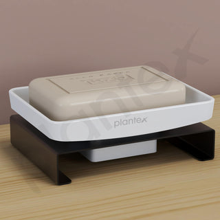 Plantex Single Soap Dish/Stainless Steel and ABS Soap Dish for Bathroom/Soap Stand/Holder/Bathroom Accessories - (Black & White)