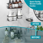 Plantex Bathroom Organiser Without Drill/Self Adhesive Bathroom Shelves and Soap Holder with Hooks/Multipurpose Shelf/Soap Stand - Combo (Black)