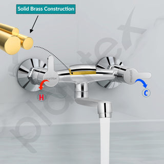 Plantex Non-Telephonic Wall Mixer Tap for Bathroom with Brass Wall Flange and Teflon Tape/Mixer Tap for Bathroom with Water Saving Aerator-(FLO-816, Chrome)