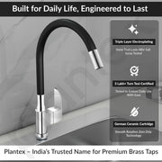 Plantex Pure Brass Flexible Tap for Kitchen Sink with Brass Wall Flange and Teflon Tape/360Â° Rotating Sink Tap for Kitchen Basin with Water Saving Aerator - (EPIC, 6325)