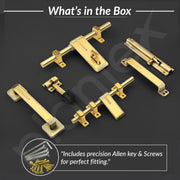 Plantex Stainless Steel Door Kit for Single Door/Door Accessories (10-inch Al-Drop,8-inch Latch,2 Handles,7-inch Tower Bolt and 4-inch Door Stopper-(Brass Antique & Gold)