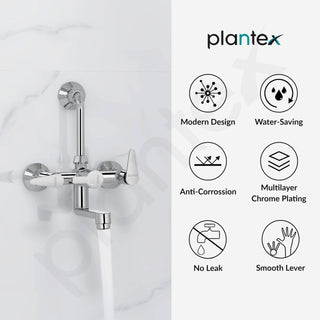 Plantex Wall Mixer for Bathroom 2 in 1 with L-Bend Connector for Overhead Shower/Tap Mixer/Water Saving Nozzle Tap - 7 Year Manufacturer's Warranty (LEA-718-Chrome)