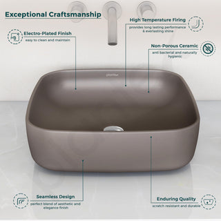 Plantex Platinum Ceramic Tabletop Square Wash Basin/Countertop Bathroom Sink (Choco, 16 x 16 x 5 Inch)